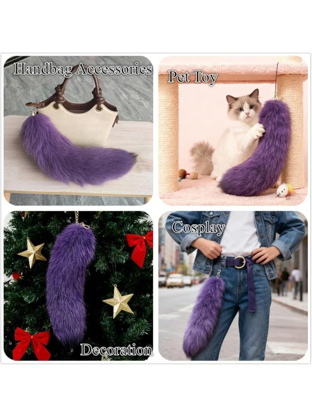 Women's Purple Fluffy Fox Tail Cosplay Keychain Birthday Party Costume Handbag
